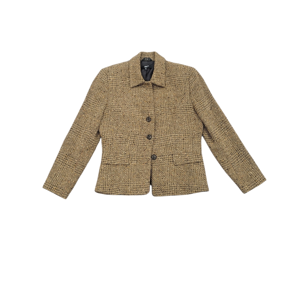 Vintage 70s Style Mustard Brown Tweed Wool Blazer Size 4